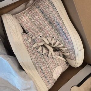 Womens Pink Tweed High-Top Converse Sneakers